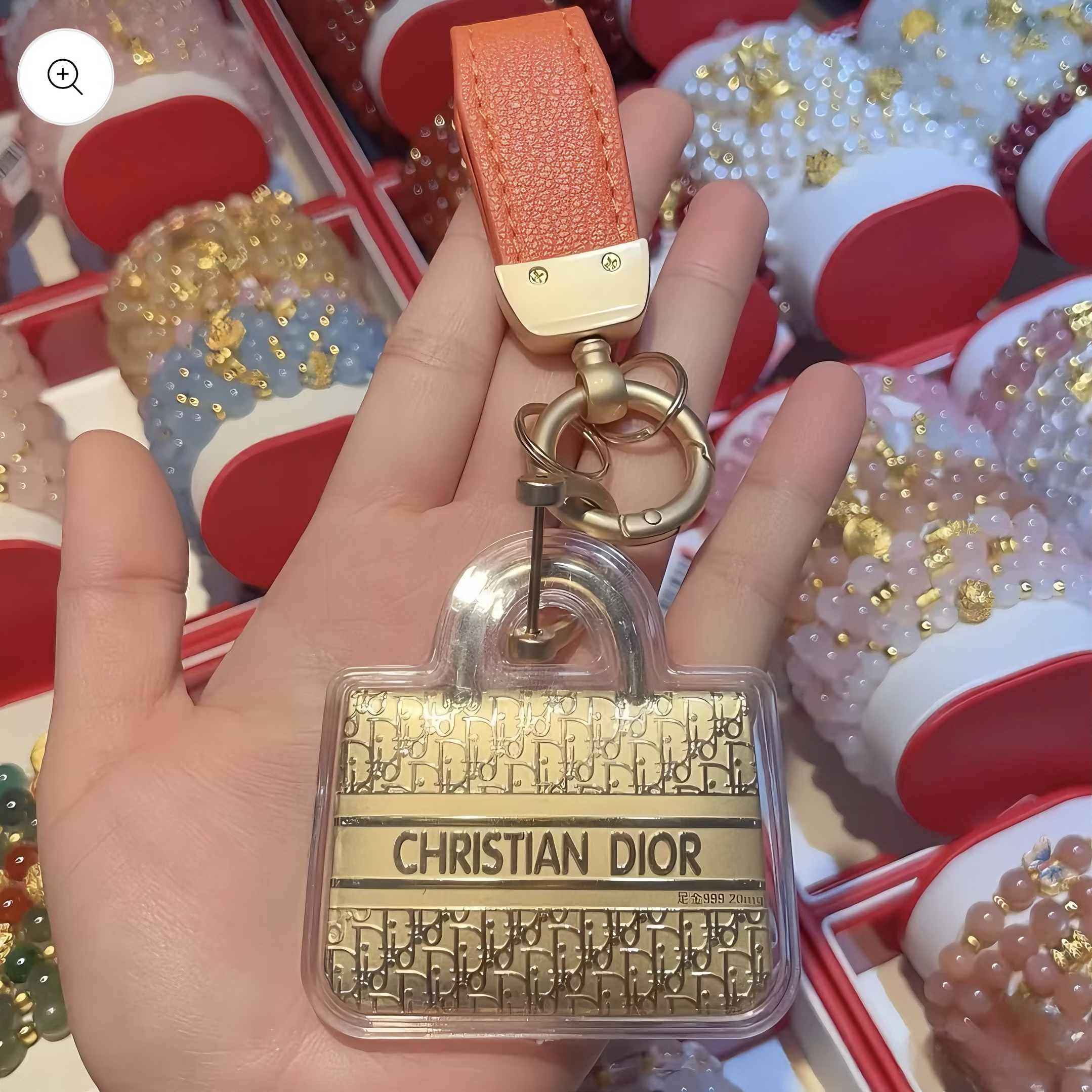 Luxury Gold Handbag Keychain Charm – Mini Bag Pendant with Leather Strap