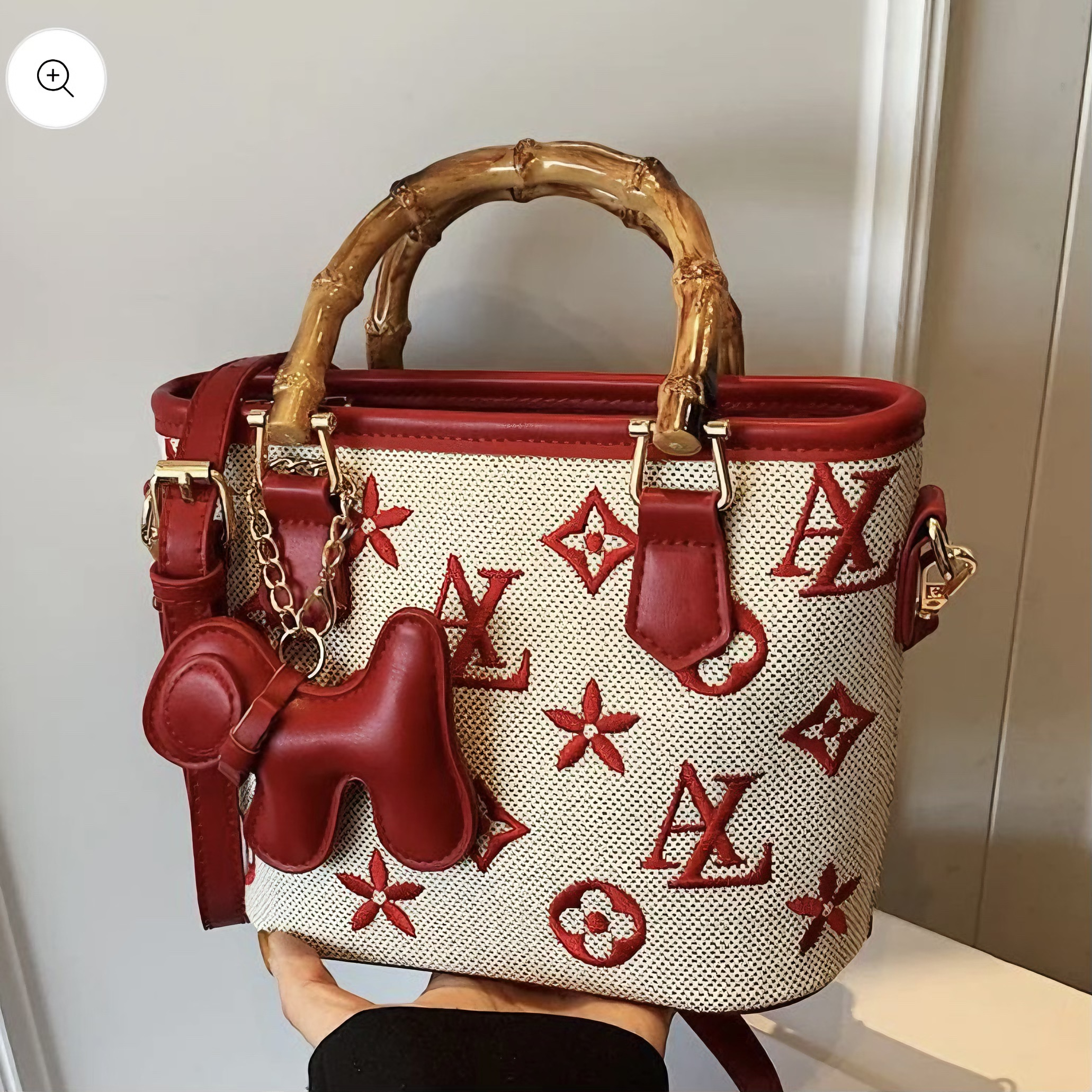 Retro Pattern Handbag with Bamboo Handle – Minimalist Crossbody Tote (Multiple Colors)