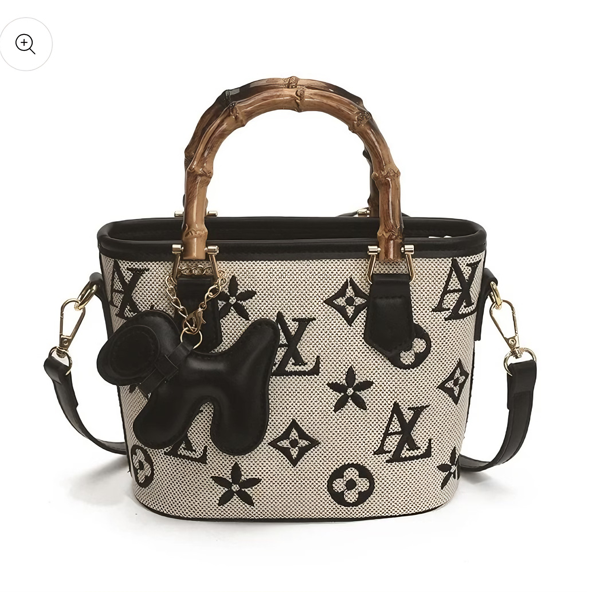 Retro Pattern Handbag with Bamboo Handle – Minimalist Crossbody Tote (Multiple Colors)