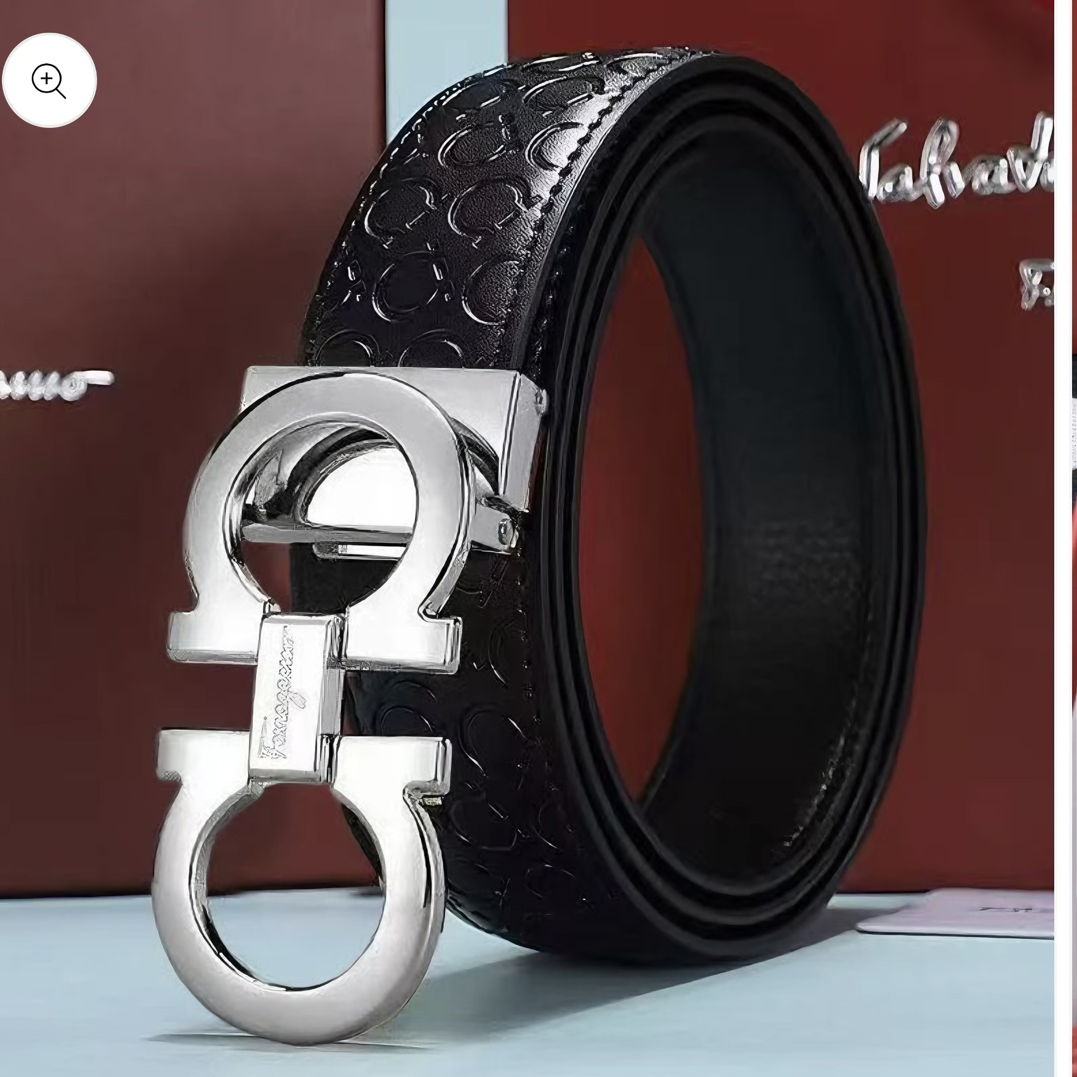 Men’s Luxury Horseshoe Buckle Belt – Embossed Leather, Classic Waist Belt