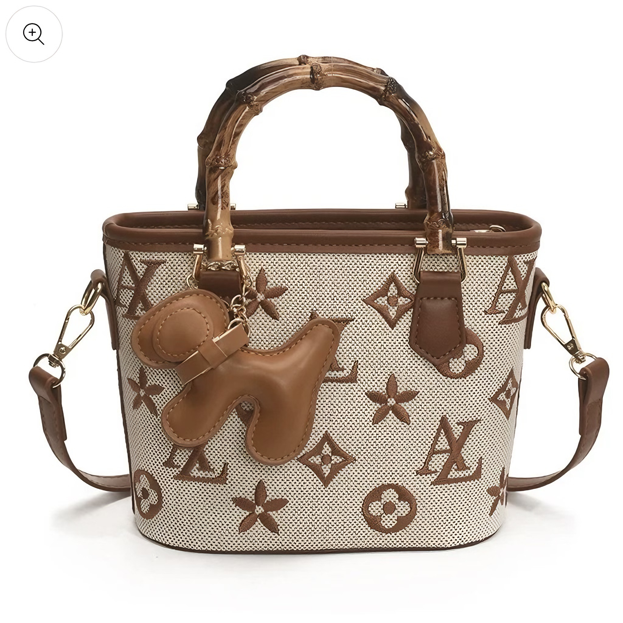 Retro Pattern Handbag with Bamboo Handle – Minimalist Crossbody Tote (Multiple Colors)