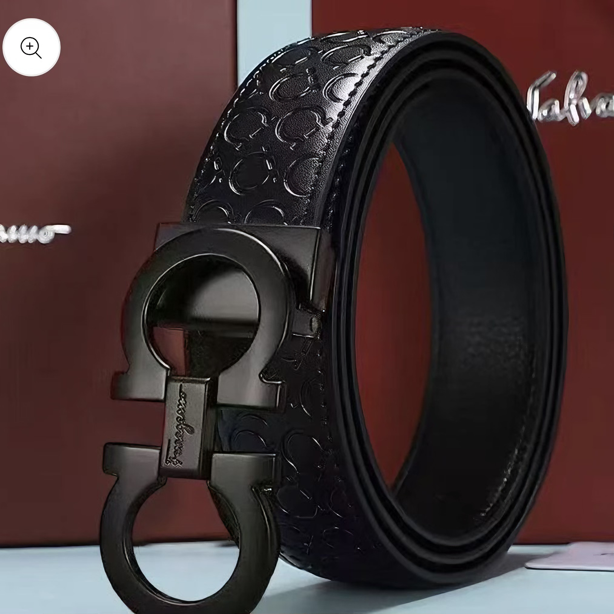 Men’s Luxury Horseshoe Buckle Belt – Embossed Leather, Classic Waist Belt