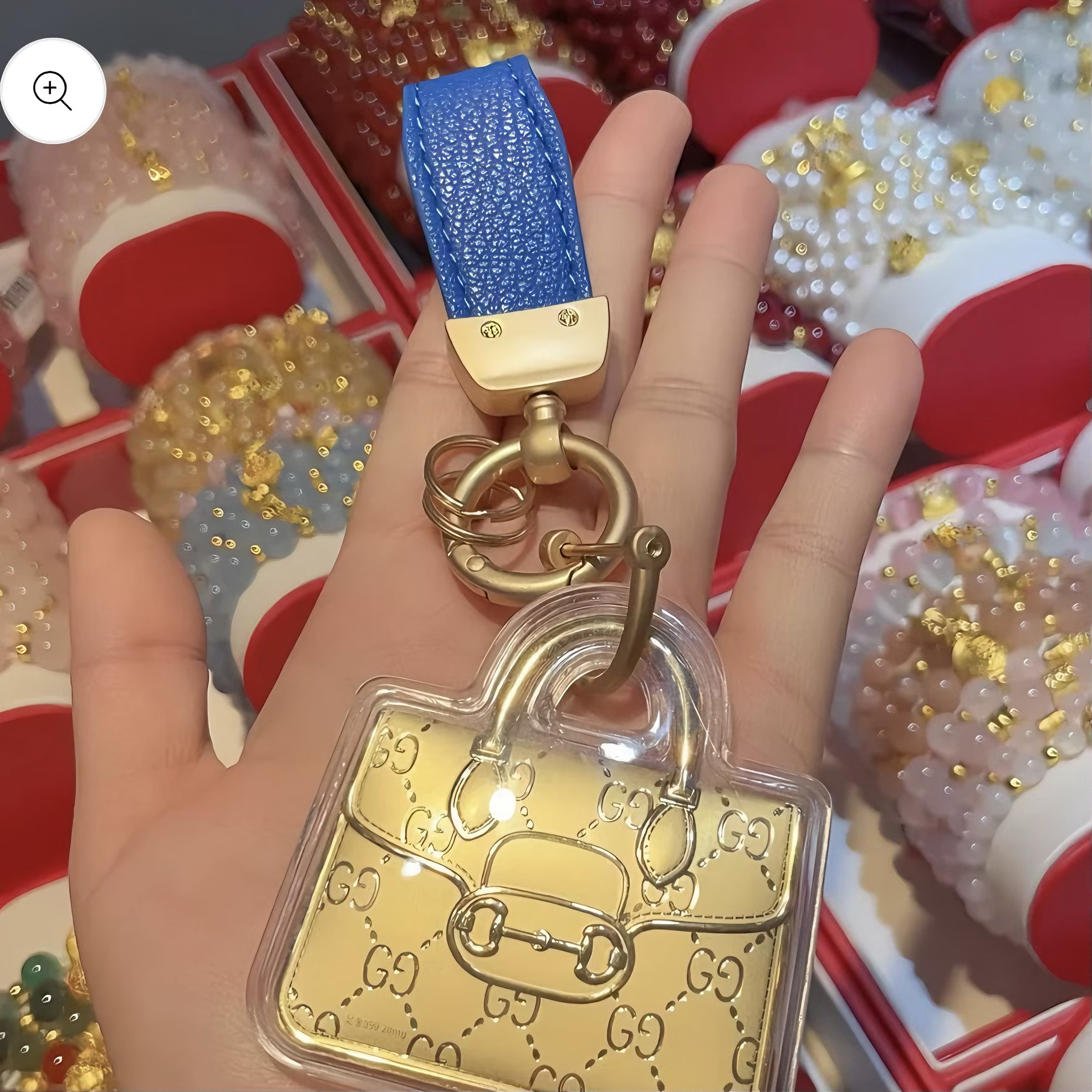 Luxury Gold Handbag Keychain Charm – Mini Bag Pendant with Leather Strap