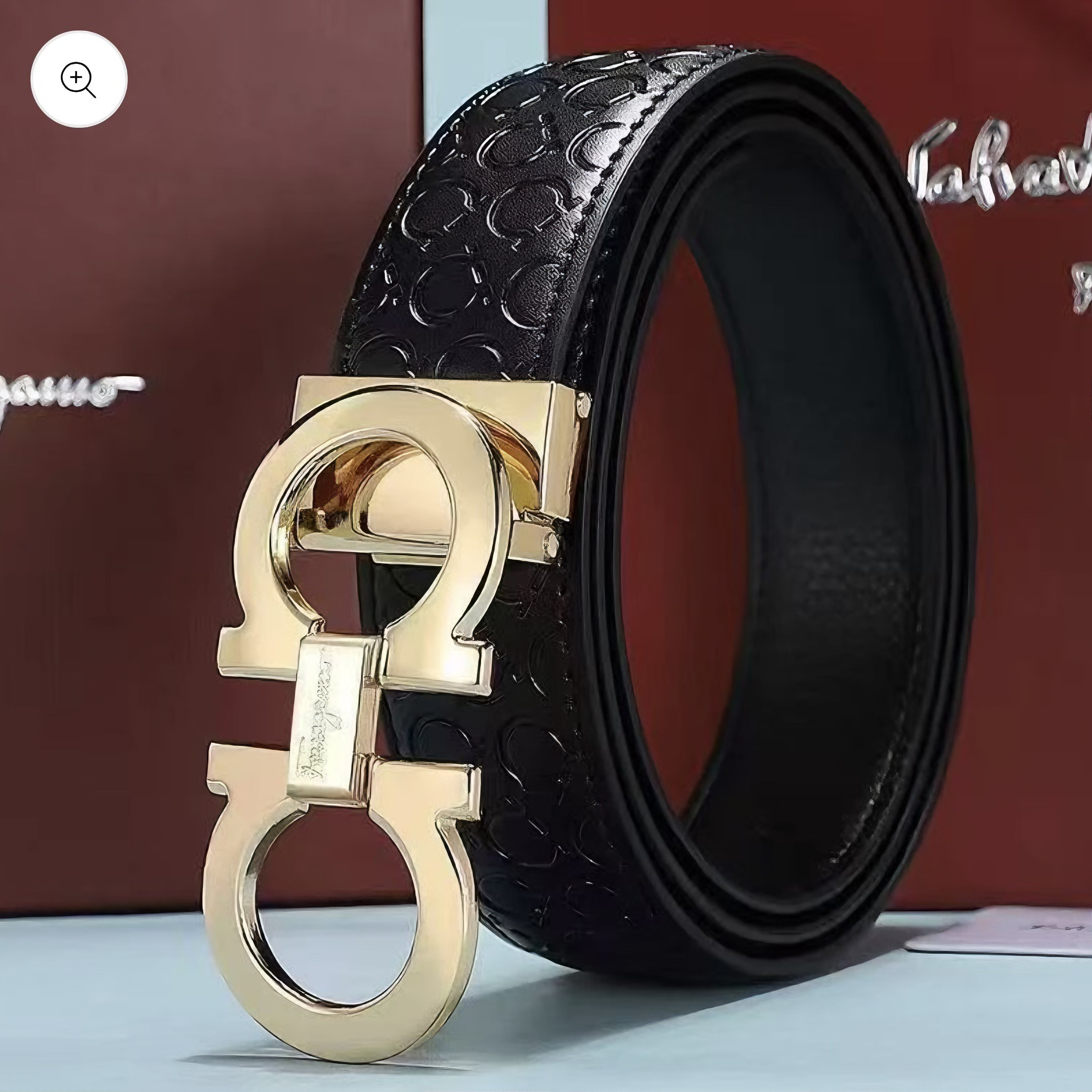 Men’s Luxury Horseshoe Buckle Belt – Embossed Leather, Classic Waist Belt