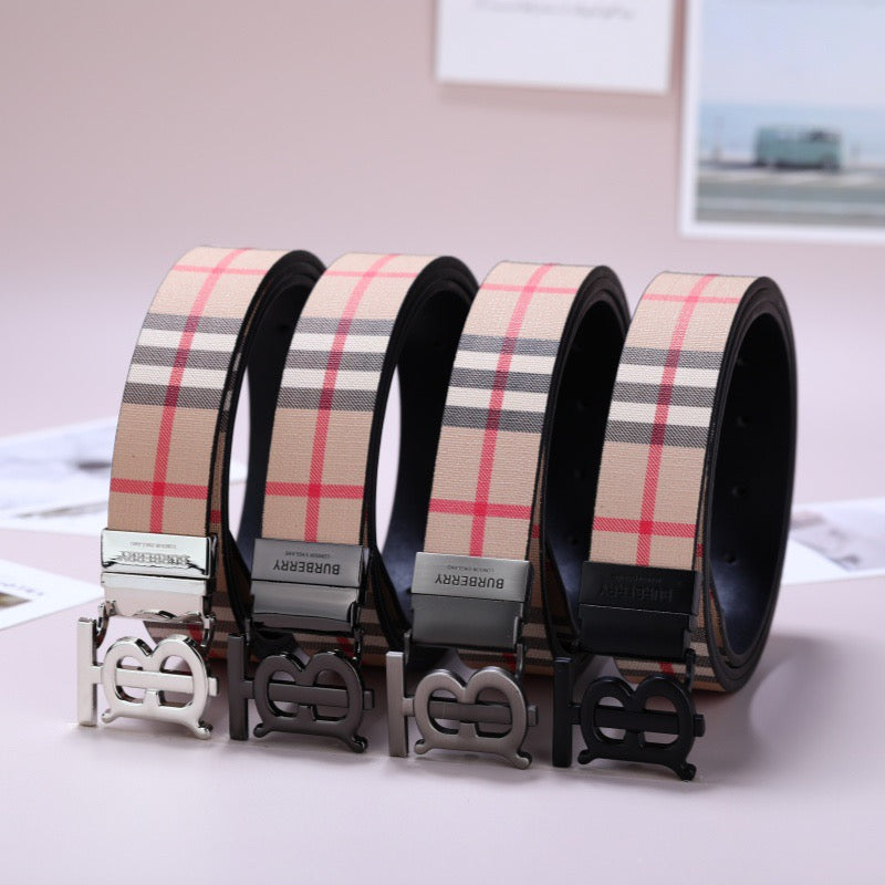 Men’s Textured Plaid Belt with Metal Buckle – Stylish Everyday Accessory