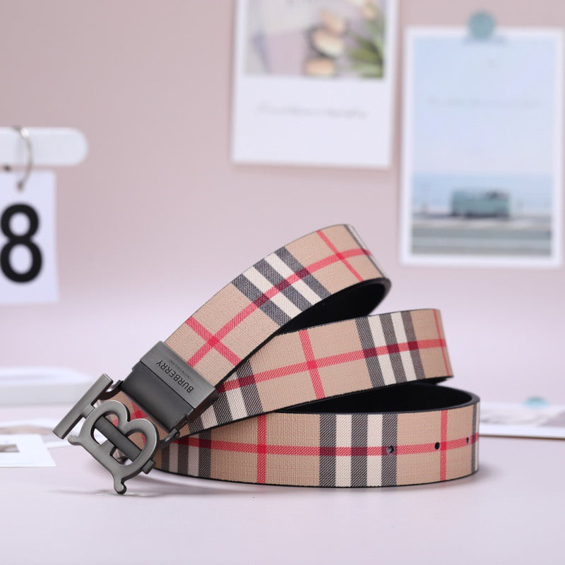 Men’s Textured Plaid Belt with Metal Buckle – Stylish Everyday Accessory