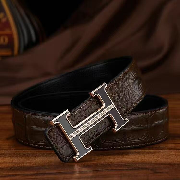 Classic Textured Leather Belt with H Buckle – Premium Business Casual Style