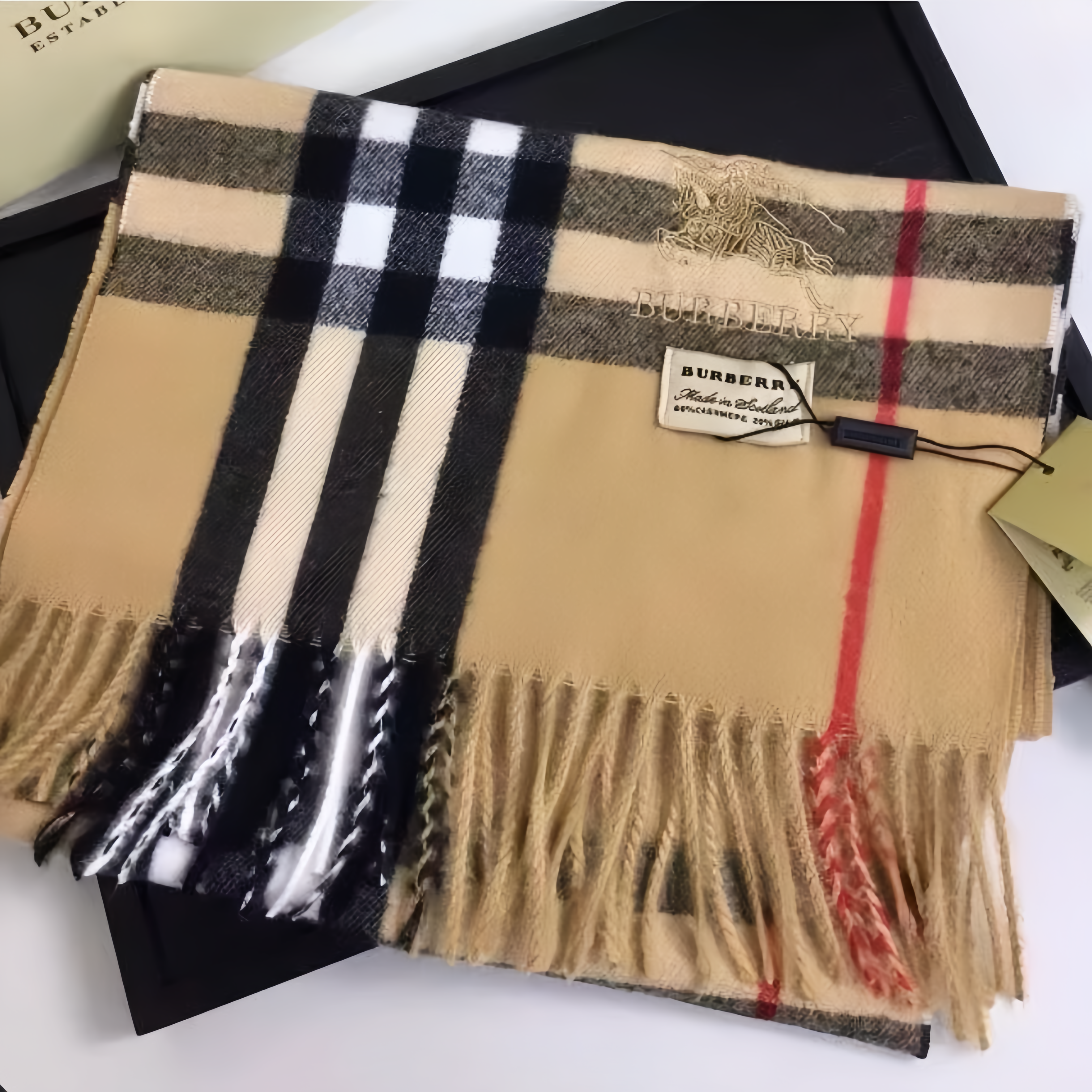 Hullmade Handcrafted Checked Cashmere Scarf, presented in a gift box