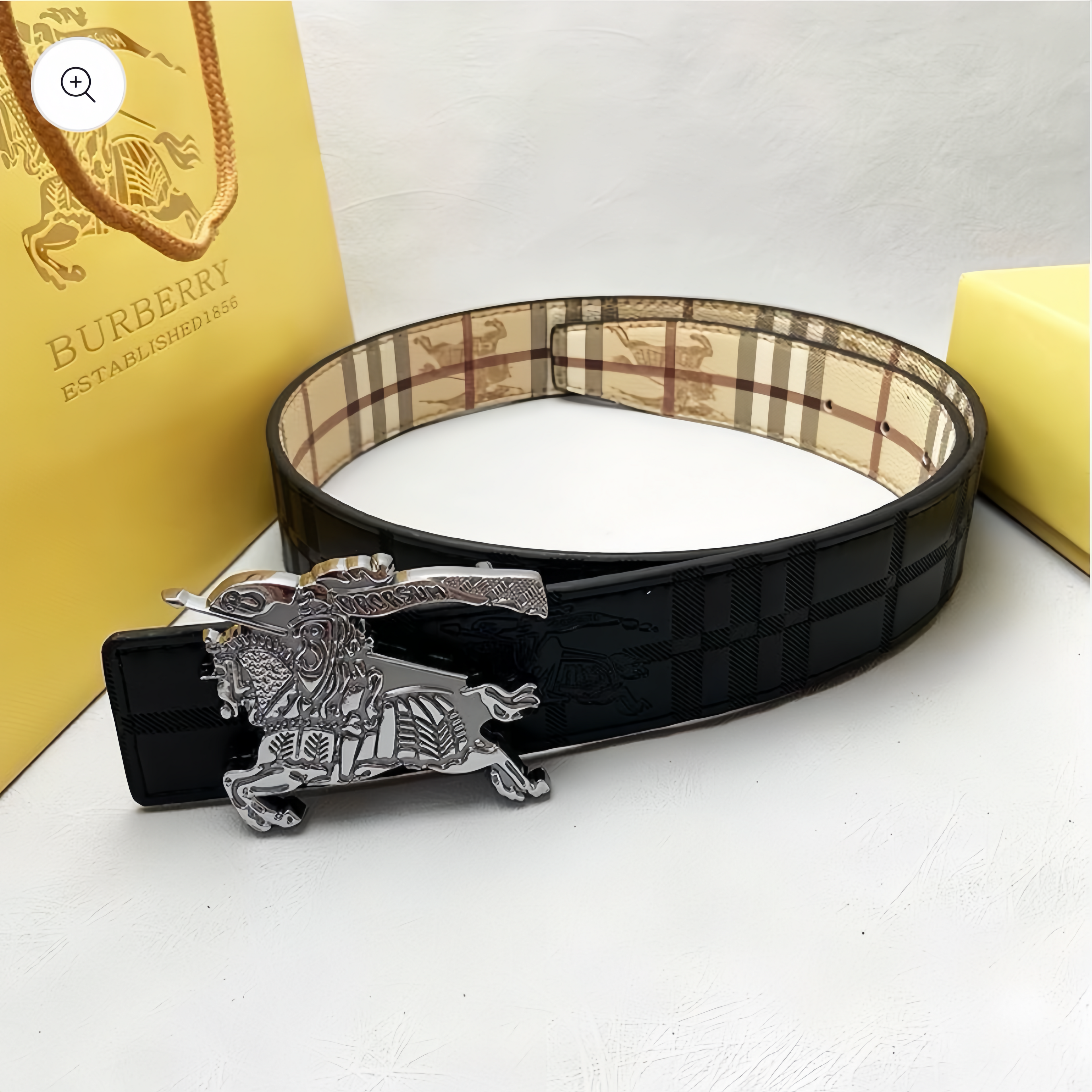 Men’s Plaid Belt with Knight Buckle – Textured Design for Business & Casual Wear