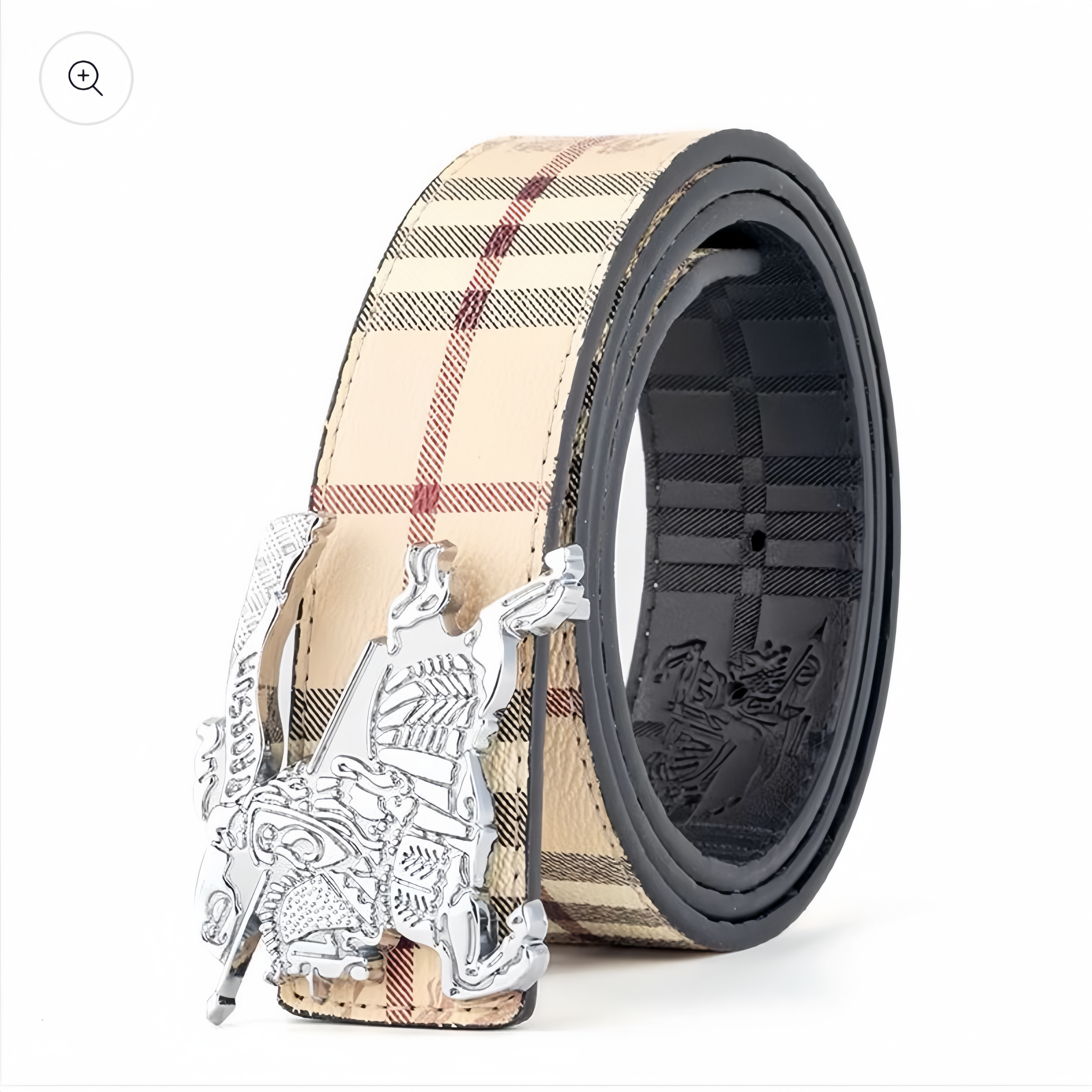 Men’s Plaid Belt with Knight Buckle – Textured Design for Business & Casual Wear