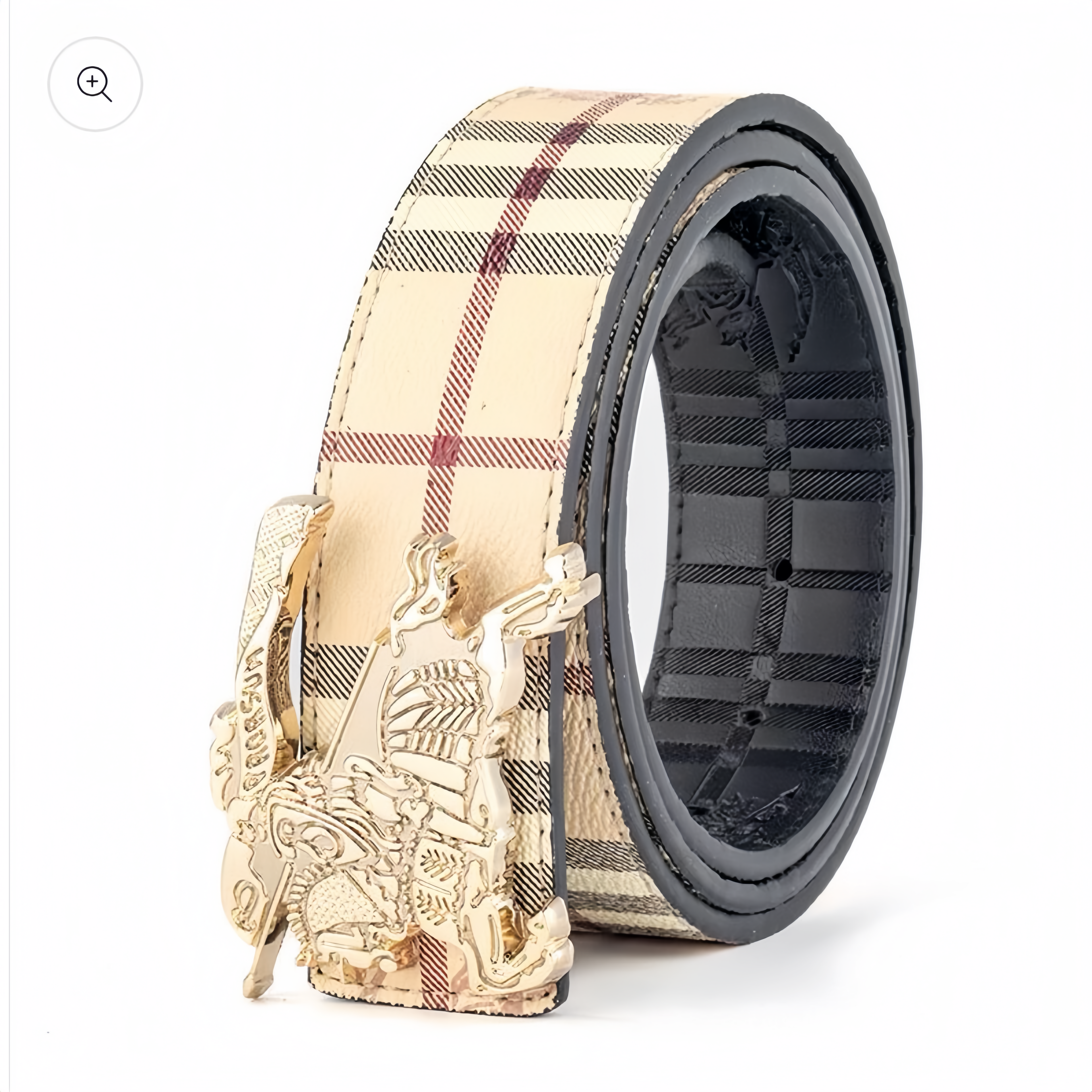 Men’s Plaid Belt with Knight Buckle – Textured Design for Business & Casual Wear